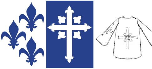 Изображения синих лилий, креста и черно-белая накидка